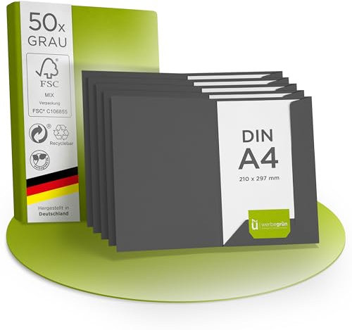 Werbegrün Präsentationsmappe A4 – 50 Stück Grau (Graphitgrau) | FSC® MIX 70% | Dokumentenmappe aus 320g/m² Pappe | Mit Visitenkartenschlitz | Made in Germany | Direkt vom Hersteller