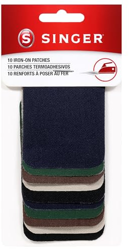 SINGER Iron-On Twill Patches, 2-Inch x 3-Inch (10-Count, Assorted Dark Colors)