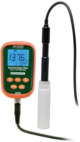 Extech DO700 Portable Dissolved Oxygen Meter, 8-in-1 Water Quality | DO, pH, mV, ORP, conductivity, TDS, salinity, temp, IP57, backlit LCD, probes, solutions, case