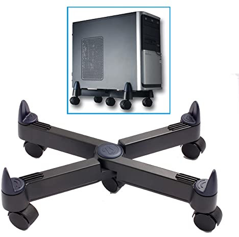 Supporto CPU Mobile Regolabile PC101 – Verticale, con 5 Ruote – Larghezza fino a 25 cm – In ABS con Appoggi Morbidi – Dimensioni 41x30x8 cm – Nero – Per Case e PC Tower