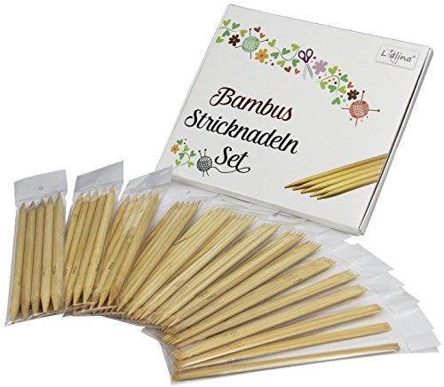 Lialina® Spar-Paket 14ER-Set BAMBUSHOLZ DOPPEL-STRICKNADELN in alle gängigen Größen 2.25-10.0 mm für Ihr nächstes Strick-Projekt Schal Socken Mütze Handschuhe Babykleidung usw.