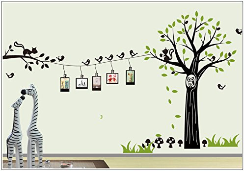 Deco-idea Wandtattoo wandaufkleber KINDERZIMMER Vogel Bilderrahmen Baum Eule wbm56(021 gelb, set4:Baum 260cm x150cm (Hoch))