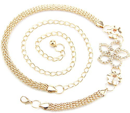 Trimming Shop 102cm Verstellbar Mode Taille Gürtel für Damen - Goldkette mit Diamant Strass Blume 653 - Stilvolle Verschluss für Damen Tolles Zubehör für Modisch Lässig und Formale Kleidung