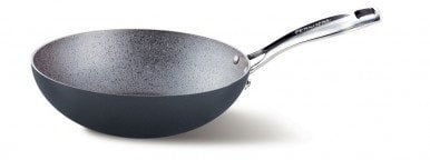 Pensofal, Padella Wok, Serie Invictum®, Saltapasta, Antiaderente, Diametro 28 cm, Manico in acciaio inox, Utilizzabile in Forno, Adatto All' induzione, Interno Bio Stone, Esterno Grigio