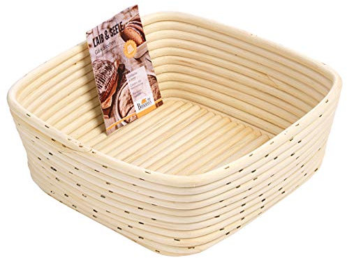 Birkmann, Laib & Seele, Gärkörbchen quadratisch, 25 x 25 cm, Brotkorb für Teige und Brote, bis 2500 g, aus natürlichem Peddigrohr, 209008