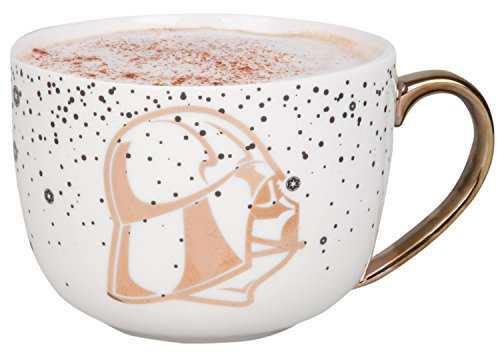 Star Wars Darth Vader Ceramic Coffee Latte Mug - Cute Pinache Gold Hearts and Vader Helmet Design - Large, 20 oz