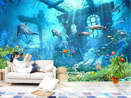Wh-Porp Sous-Marin Monde Océan Dauphin Fond Mur 3D Papier Peint Chambre D'Enfants Décoré Papier Peint Pour Les Murs 3D Fond D'Écran-200Cmx140Cm