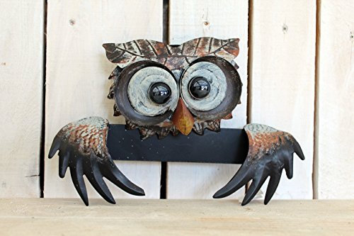 Gwenys Haus Eule Gartenfigur Metall handbemalt Zaun Wandbehang