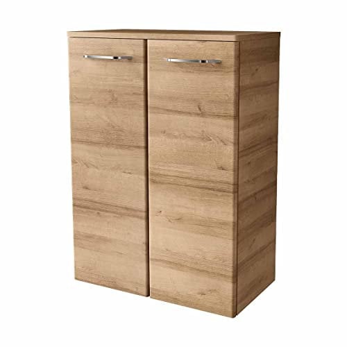 FACKELMANN Doppel-Midischrank Milano/Badschrank mit Soft-Close/Maße (B x H x T): ca. 60,5 x 83 x 32 cm/hochwertiger Schrank fürs Badezimmer / 2 Türen/Korpus: Braun hell/Front: Braun hell