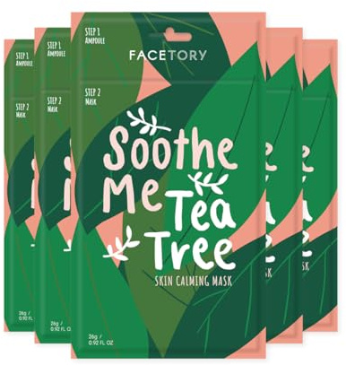 FaceTory Soothe Me Tea Tree 2-Step Sheet Mask with Tea Tree Oil for Acne Prone Skin (Pack of 5)