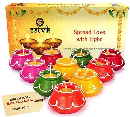SATVIK 10teiliges Set Matki Clay Diya Diwali Wachs gefüllt Durchmesser für Puja Pooja Traditionelle handgefertigte Terrakotta Erde Vilakku Öllampe Diyas Natürliche Mitti Welcome Deepawali Dekoration