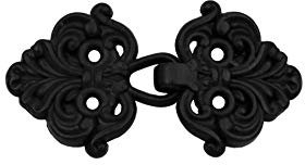 kleiner Metall Verschluss schwarz matt Schliesse zum Annähen Gewand Jacke Kostüm Haken 37mmx20mm (1 Stück)