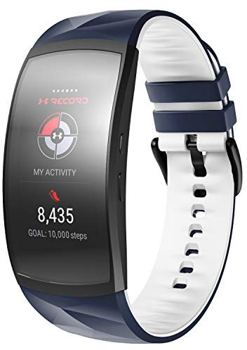NotoCity Armband für Samsung Gear Fit 2 /Gear Fit 2 Pro, Quick-Fit Silikon Ersatzarmbänd für Gear Fit 2 SM-R360/Fit 2 Pro SM-R365,Dunkelblau-Weiss