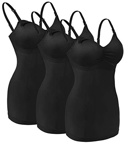Angelhood Still-Tanktops für Damen zum Stillen, mit integriertem BH, 3 Stück, 3 x Schwarz, Large