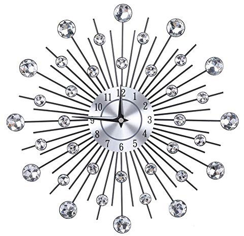 Kristall dekorative Wanduhr Sparkling Bling Metallic Silber Blumenform Wanduhr für Wohnzimmer Büro(Runde Blume)