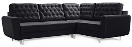 Robin Linda Ecksofa mit Schlaffunktion 2X Bettkasten Kissen Sofa L-Form Schlafsofa Freistehende Eckcouch Schlafcouch Wohnzimmermöbel Wohnlandschaft Rechts Schwarz