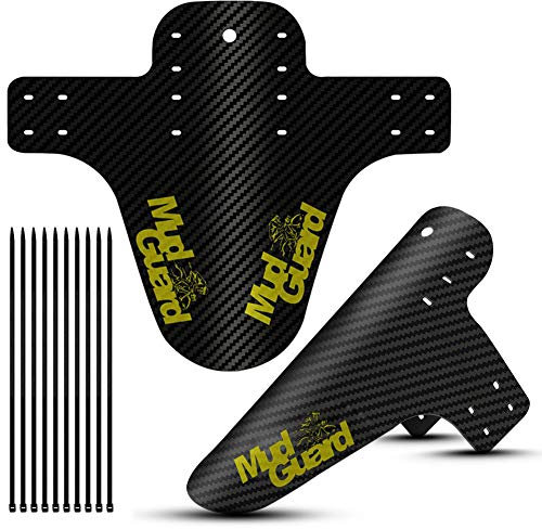 BESLIME 2Pcs MTB Fender, Fahrrad Mud Guard Set, Vordere und Hintere kompatible Mudguard, Passen 20 26 650B 27,5 29 Zoll Fettes Fahrrad mit 10 Kabelbinder(Schwarz und Gelb)
