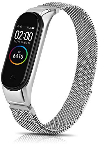 Oumida Bracelet Compatible pour Mi Band 4/ Mi Band 3 Bracelet Fermoir Magnétique en Métal, Poignet en Acier Inoxydable Bandes avec Xiaomi Mi Band 4/3 (Argent)