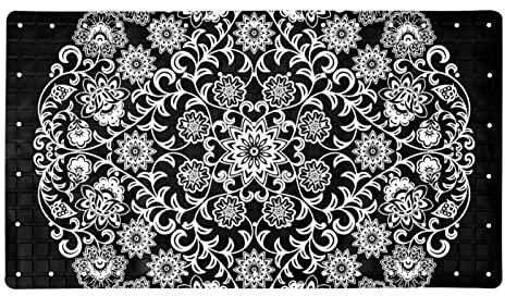 Rutschfeste Badematte mit rundem Mandala-Blumenmuster für Badezimmer, 40,6 x 71,1 cm