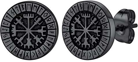 Boucle d'oreilles Viking Homme Clou Boucle d'oreilles Vegvisir Noir Bijoux Clou et Puces doreilles
