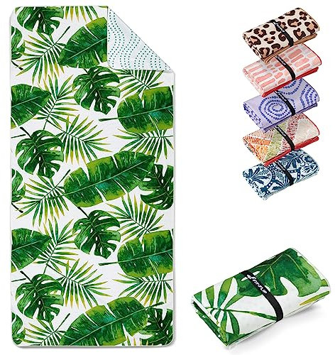 Fit-Flip Strandtuch XXL - Mikrofaser Badetuch - Strandtücher leicht und schnelltrocknend - 100% recyceltes Mikrofaser Handtuch - Strandhandtuch zum Baden (Tropic Leaves 160x90cm)