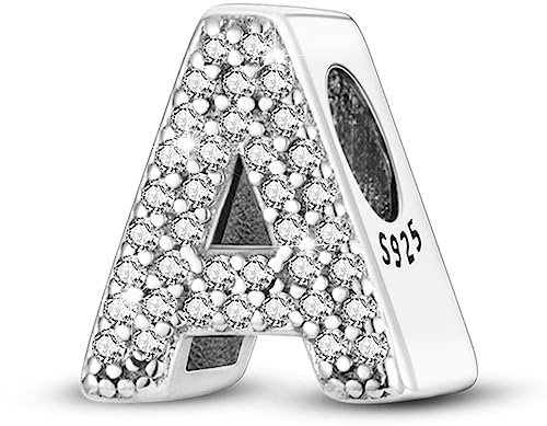 Letter Charms Fits Pandora Armbänder S925 Sterling Silber Initial Charms für Armbänder Alphabet A-Z Buchstaben Armbänder Halskette Anhänger mit Cubic Zirkonia für Frauen