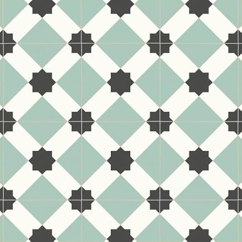 Sol Vinyle Effet Carreaux de Ciment Vert d'eau - Rouleau de 2m x 4m