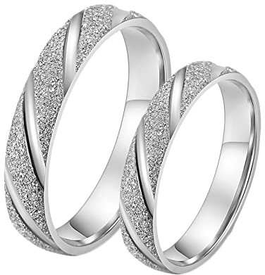 Bishilin Paar Ringe Edelstahl, Silber Bandring 4MM Ring Matt Damen Gr.60 (19.1) + Herren Gr.65 (20.7), Eheringe Partnerringe für 2