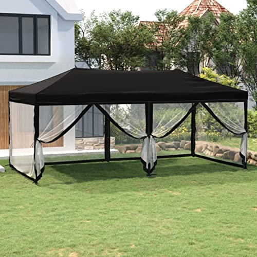 Tente de fête pliable avec parois latérales, tente de fête Chusui - Tonnelle pliable - Tente de garage - Noir - 3 x 6 m