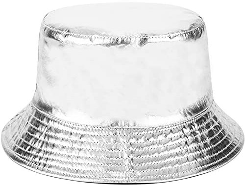 XYIYI Trendy Metallic Silber Weiß Sonnenhut Reversible Fischerhüte Strandhut für Frauen Männer