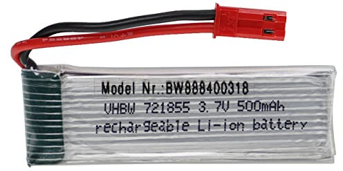 vhbw Akku kompatibel mit BEC Stecker für Modellbau z.B. Racing Car, Helikopter, Flugzeug (500mAh, 3,7V, Li-Polymer, 57 x 17 x 8 mm)