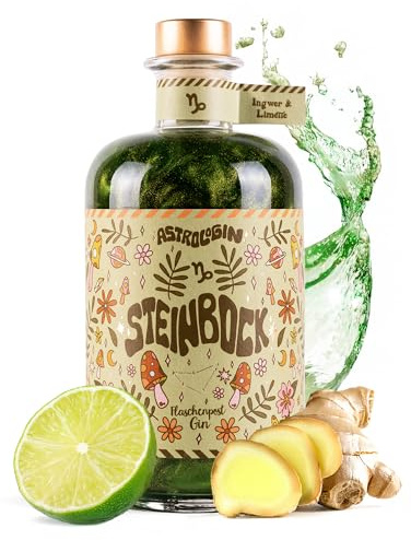 AstroloGin - STEINBOCK Für jedes Sternzeichen ein Farbiger Glitzer Gin mit Ingwer & Limette aus Deutschland 41% Vol (1 x 0,5l)