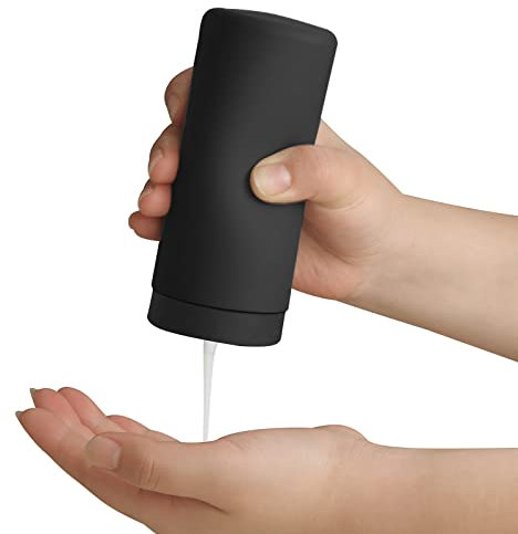 ElmRidge Dish Soap Silicone Dispenser for Kitchen Sink,Squeeze Washing Up Liquid and Hand Soap,Round refillable Silicone Bottles,Easy to Fill and to use, 8.5 oz,Black 2.4 x 2.4 x 5.5 inches (Black)