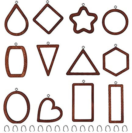 WILLWA 12 Teile/Paket Holz Offene Lünette Rahmen Anhänger for DIY Harz Schmuckherstellung Gepresste Blume Schmuck Zubehör (Color : B-01, Size : 1)