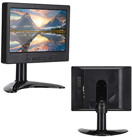 Asixxsix Monitor Piccolo da 7 Pollici, Monitor HDMI 1080P HD 1024x600 Monitor Multifunzione 16: 9 con Supporto, Supporto Ingresso HDMI VGA AV, Monitor Portatile per, CCTV (EU)