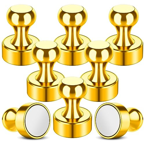8 Pcs Gold Neodymium Magnets Push Pins, Strong Magnet, Whiteboard Magnet, Magnetic Push Pins for Whiteboard, Magnets for Fridge, Office, Map, Photo