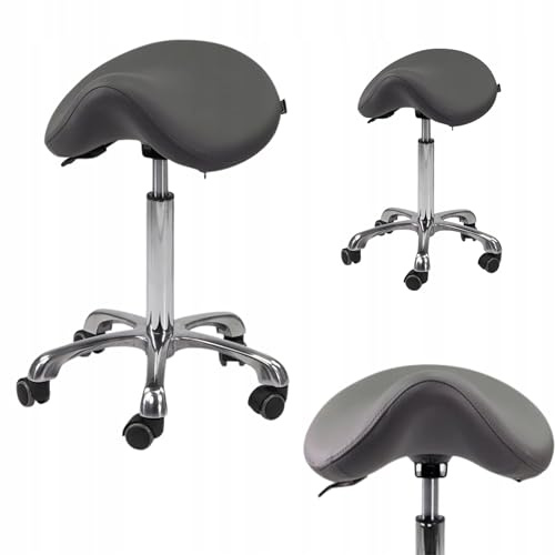 HABYS Rollhocker Alma, Hocker, Empfangstheke, Sitzhöhenverstellung, Sitzhocker, Arbeitshocker, Bürohocker, Bequemer konturierter Sattelsitz mit 4 cm Schaumstoff (Alma, Gray)