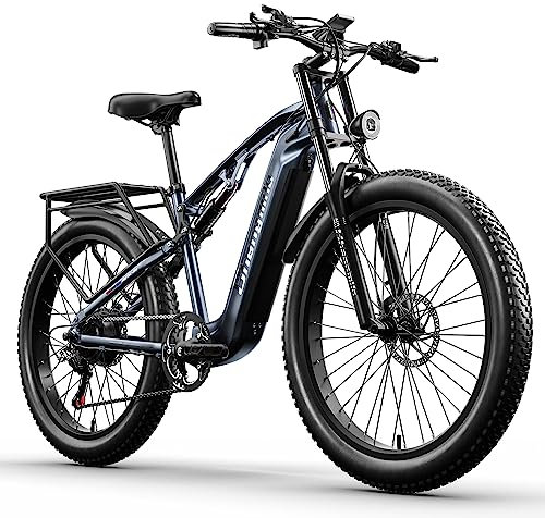 VOZCVOX E Bike Herren Damen Elektrofahrrad 26 Zoll E-Mountainbike Vollfederung mit Akku 48V17.5AH,7 Gang,3,0 Fat Tire E-Bike,Scheibenbremsen
