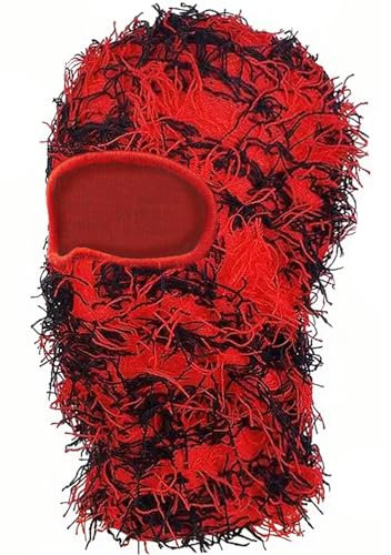 Rot Schwarz Distressed Balaclava Sturmhaube Gesichtsmaske Skimaske Gestrickt Balaclava Shiesty Vollgesichts Maske Winter Winddicht Beanie Halswärmer für Damen Herren