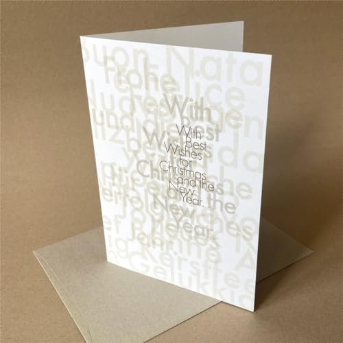 Kettcards 10 edle Weihnachtskarten in DIN A5 mit internationalen Wünschen: With Best Wishes for Christmas and the New Year, goldener Druck, mit sandgrauen Recyclingumschlägen C5