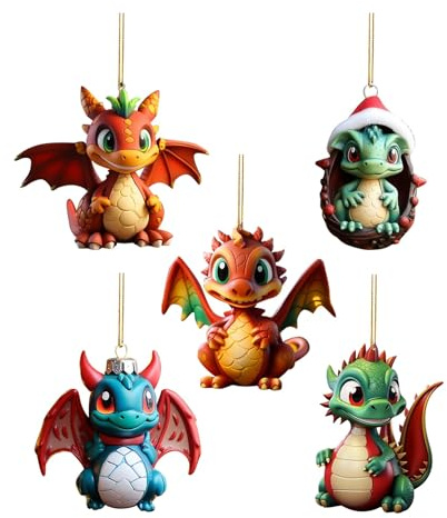 6PCS Drachen Weihnachtsdeko Anhänger, 2D Acryl Drachen Weihnachten Deko, Lustig Drachen Hängende Weihnachtsschmuck Zubehör Acryl Drachen Auto Anhänger Christbaumschmuck (A-013, One Size)