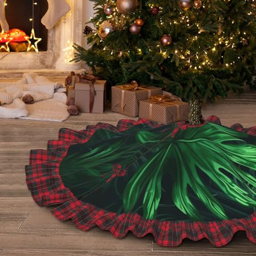 Christmas Tree Skirt 48 Green Tropical Jungle Plant Print Christmas Tree Decorations Soft Christmas Tree Cover Mat for Holiday Party Decorations Indoor Outdoor