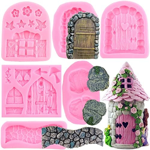 RFGHAC Enchanted Fairy Garden Fairy Gnome Home Door Silicone Chocolate Moulds Stone Path Fondant Mould for Crafting Polymer Clay Cake Decorating Set of 6