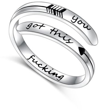 DAOCHONG Verstellbare, inspirierende Ringe aus 925er Sterlingsilber, stapelbar, spiralförmig gedreht, Statement-Band, ermutigendes Geschenk für Frauen und Männer(you got this)