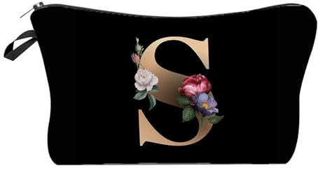 A-Z Personalisierte Initiale Make-up-Tasche,Personalisierte Make-up-Tasche Geschenke für Frauen A-Z Make-up-Tasche Geschenke,Braut-Kosmetiktasche,Schwarz,tragbare Kosmetiktasche (S)