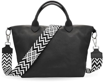Umhängetasche Damen groß XXL, Damen Henkeltasche mit Reißverschluss aus 100% Echtleder, Große Tragetasche zum Umhängen & Tragen, Handtasche für Reisen & Freizeit (Schwarz V3)