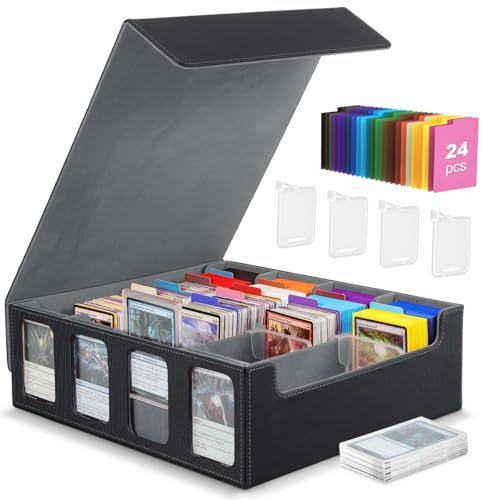 MoKo Caja de Almacenamiento para Tarjetas Coleccionables, 3000+ Caja de Cubierta MTG con 24 Divisores de Colores y 4 Soportes para Cartas, Estuche para Cartas de Juegos Mágicos, YugiOh, Negro/Gris