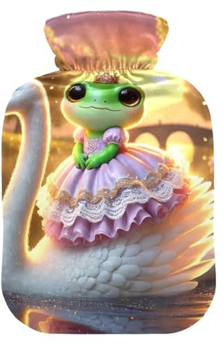 Cool Frog Swan Orange Hot Water Bottles with Soft Cover Bed Hand Feet Warmer Winter Gift Hot Water Bag for Foot Bed Warmer Pain Relief, 2L