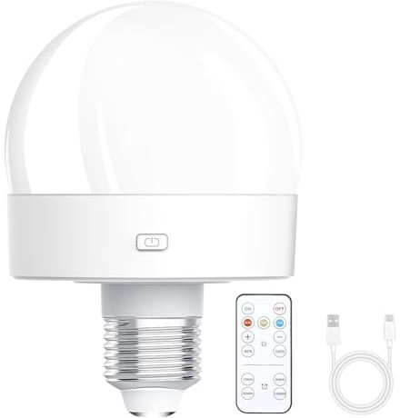 Yssevlon Rechargeable Battery Operated Light Bulbs, 300LM E26 Screw in Light Bulb for Lamps with Remote Control Dimmable&