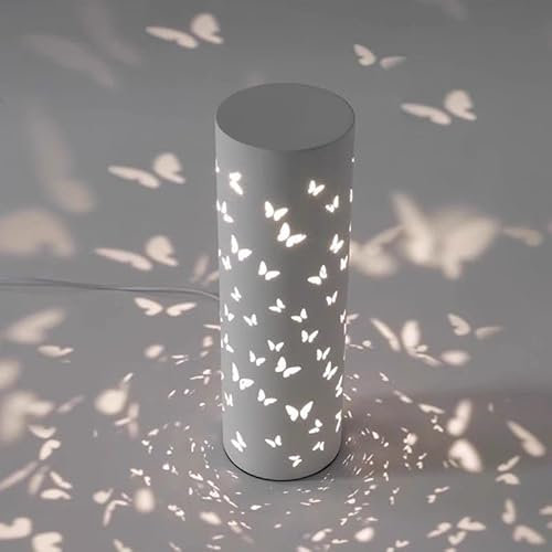EcoGehen Drehbar Tischleuchte Schmetterling Tischlampe Weiß Metall Lampenschirm LED Table Lamp Nachttischlampe mit USB Kabel Stehlampe Nachttisch für Schlafzimmer Deko Weihnachten Geschenk Mädchen